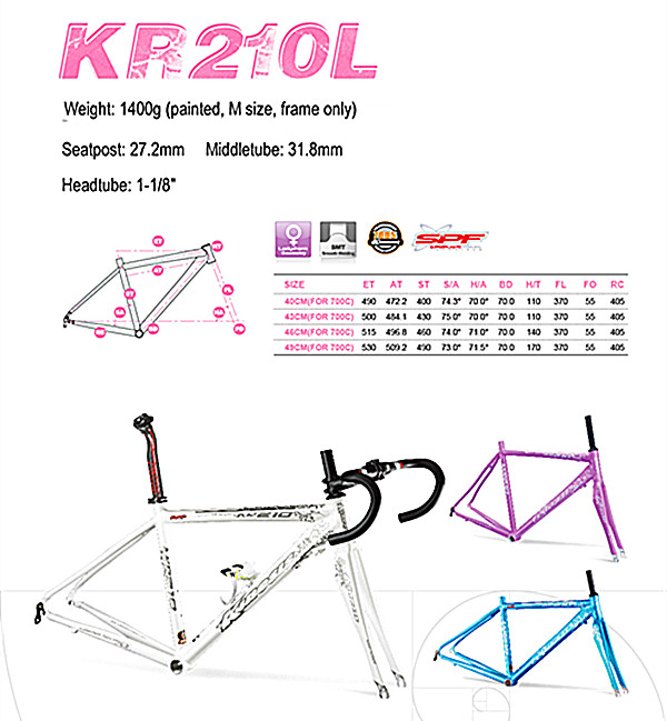 Суперлегкий алюминиевый велосипедный каркас Lady Aero Road Bike Frame+Fork set KR210L Женщины 1,4 кг 4