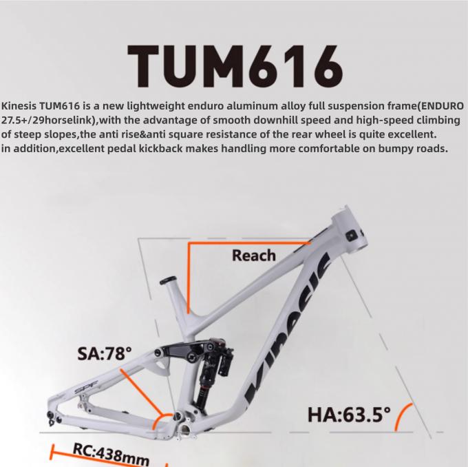 Kinesis TUM616 27.5+ 29er Алюминиевая полная подвеска Enduro Off-Road Soft Tail Рама горного велосипеда 2
