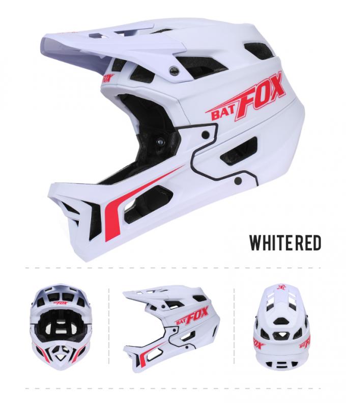 Взрослый BMX полный шлем с полным лицом вниз по дороге с интегрированной оболочкой PC + внутренний EPS и 25 вентиляций Белый Красный 13