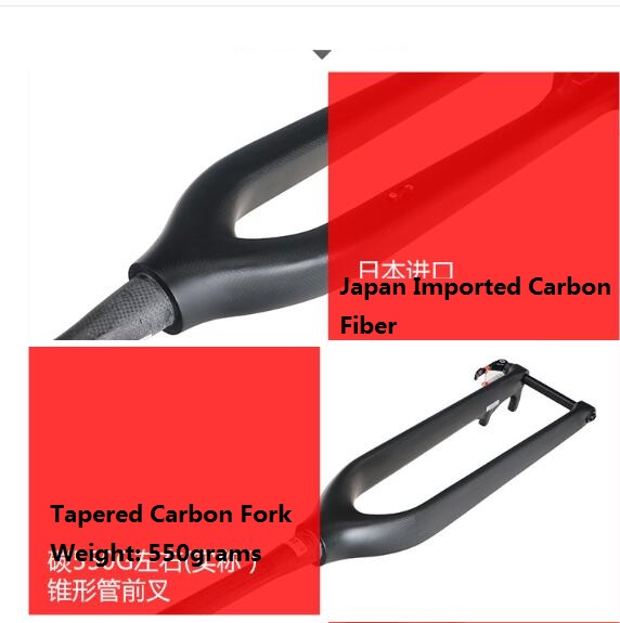 29er Full Carbon Fiber Mtb Велосипедная вилка через ось Конусообразный руля T800 Углеродная жесткая вилка 1